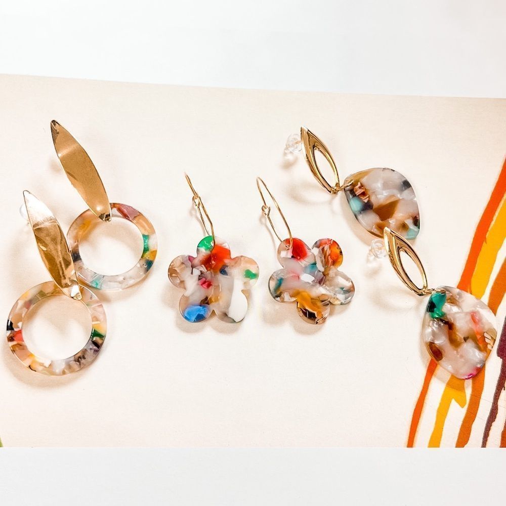 🎨 3 Pairs of Brand New Multicolored Marble Earrings 🎨